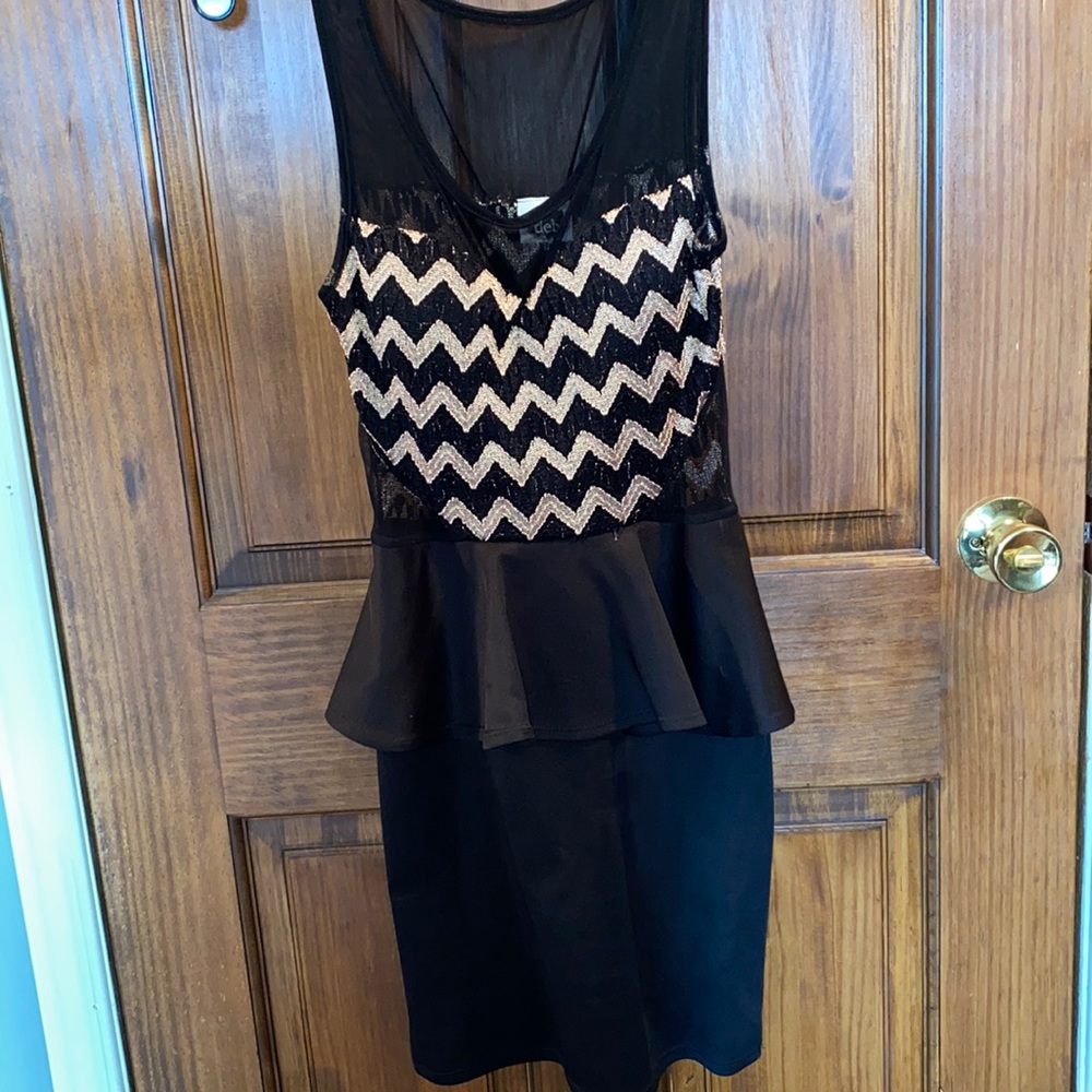 DEB Black Body Con Mini Dress with Peplum Waist